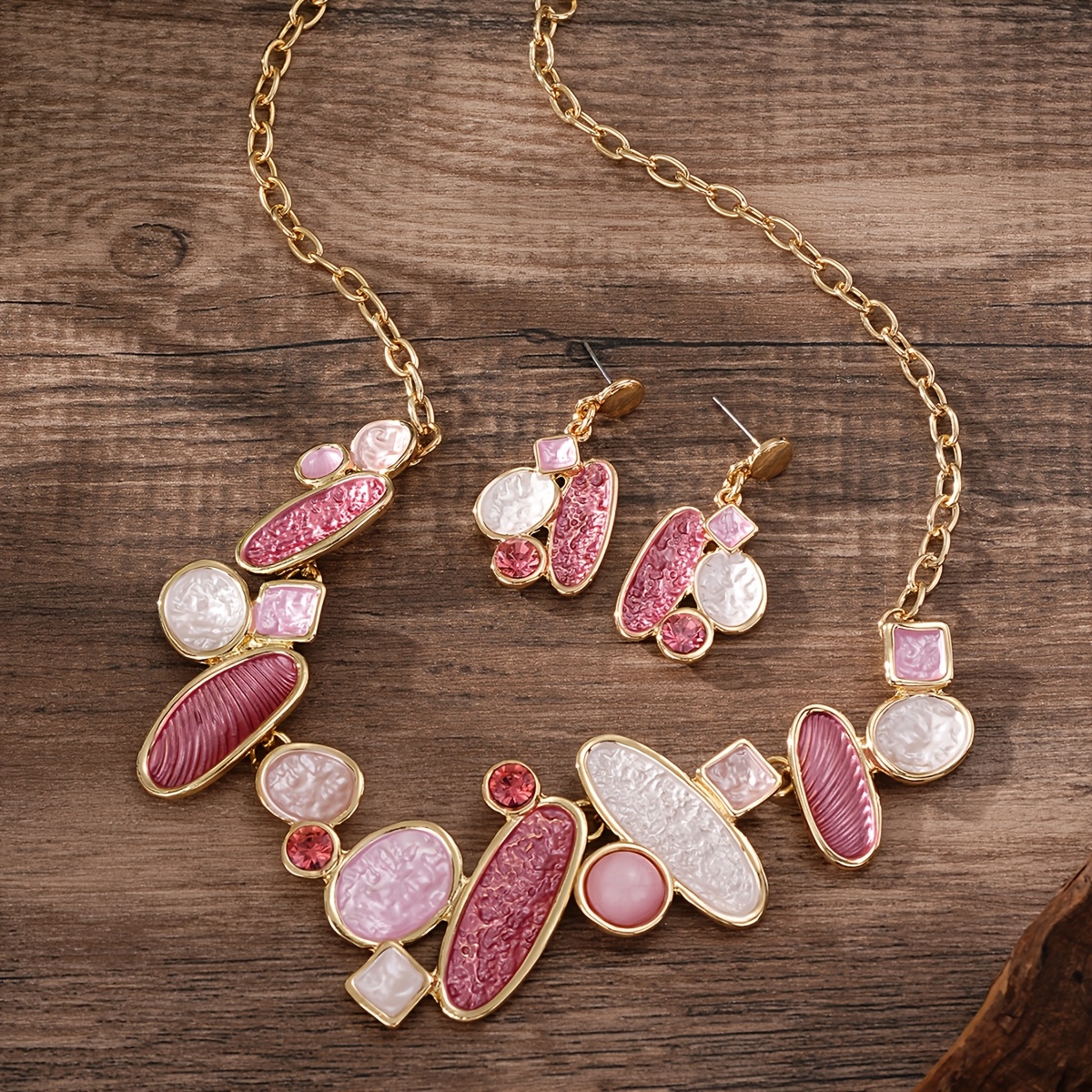 Women's Irregular Geometric Enamel Jewelry Set, Necklace & Earrings